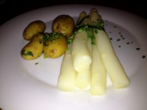 White Asparagus with Chopped Chives, Parsley Potatoes and Brown Butter