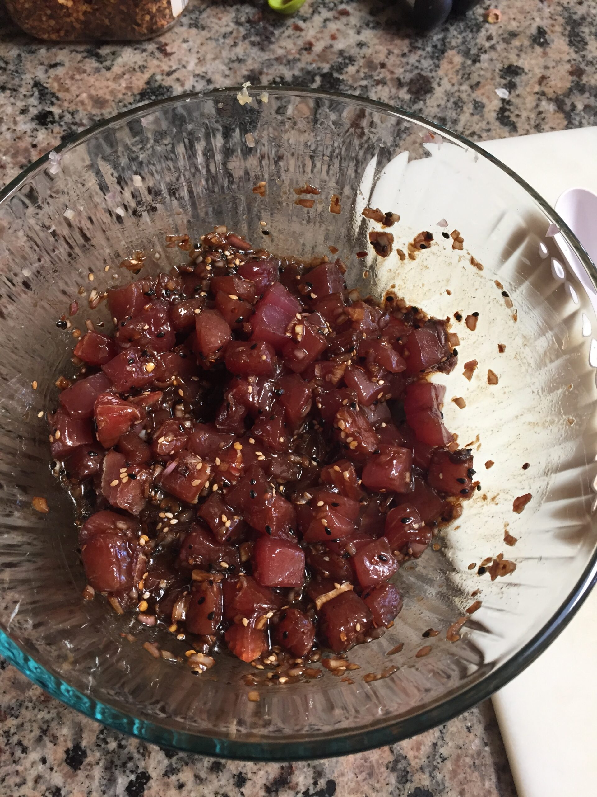 Mix spices into tuna.