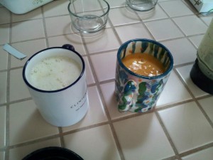 Juice mixed with sodium alginate. 300x225 Creating Great Family Chemistry: Fun with Jesse and Molecular Gastronomy