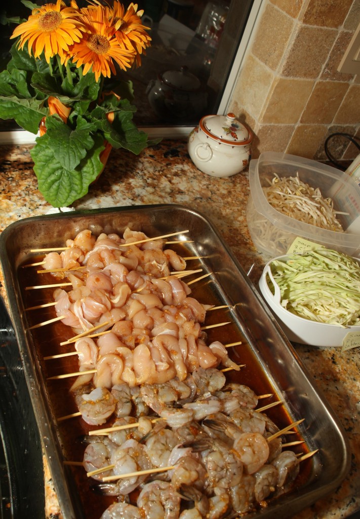 Marinate chicken and shrimp