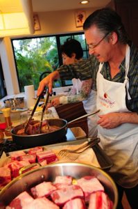 Steve Hochberg braises the beef ribs for the main course of Comfort Food