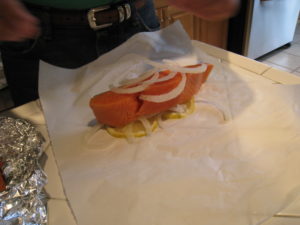 Salmon filet on parchment paper